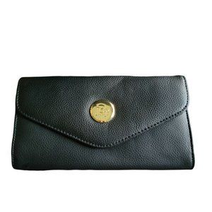 Joy Mangano JM Handbag Black Clutch Crossbody Pebble Leather Removable Strap